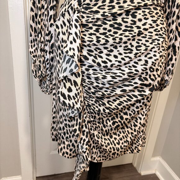 Maje Ricata Ruffled Leopard Print Crepe Mini Dress, Sz. 36 NWT - Picture 3 of 4
